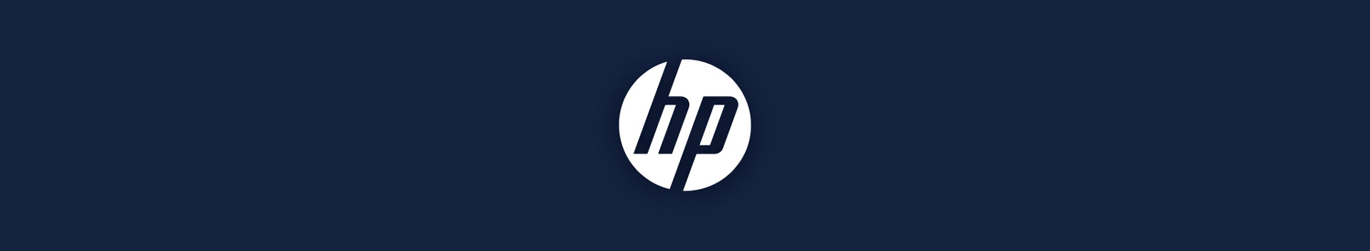 HP logo in white set on a dark navy HP-blue background.