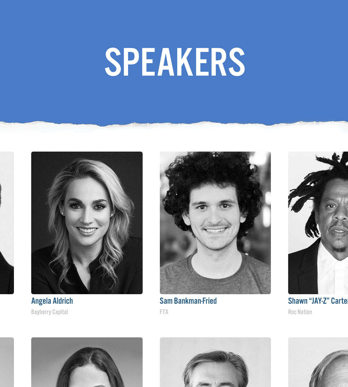 Screenshot of the speakers roster section of the website from the investor conference