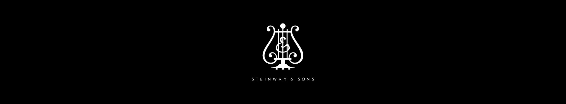 Steinway & Sons logo in white on top of a all-black background.