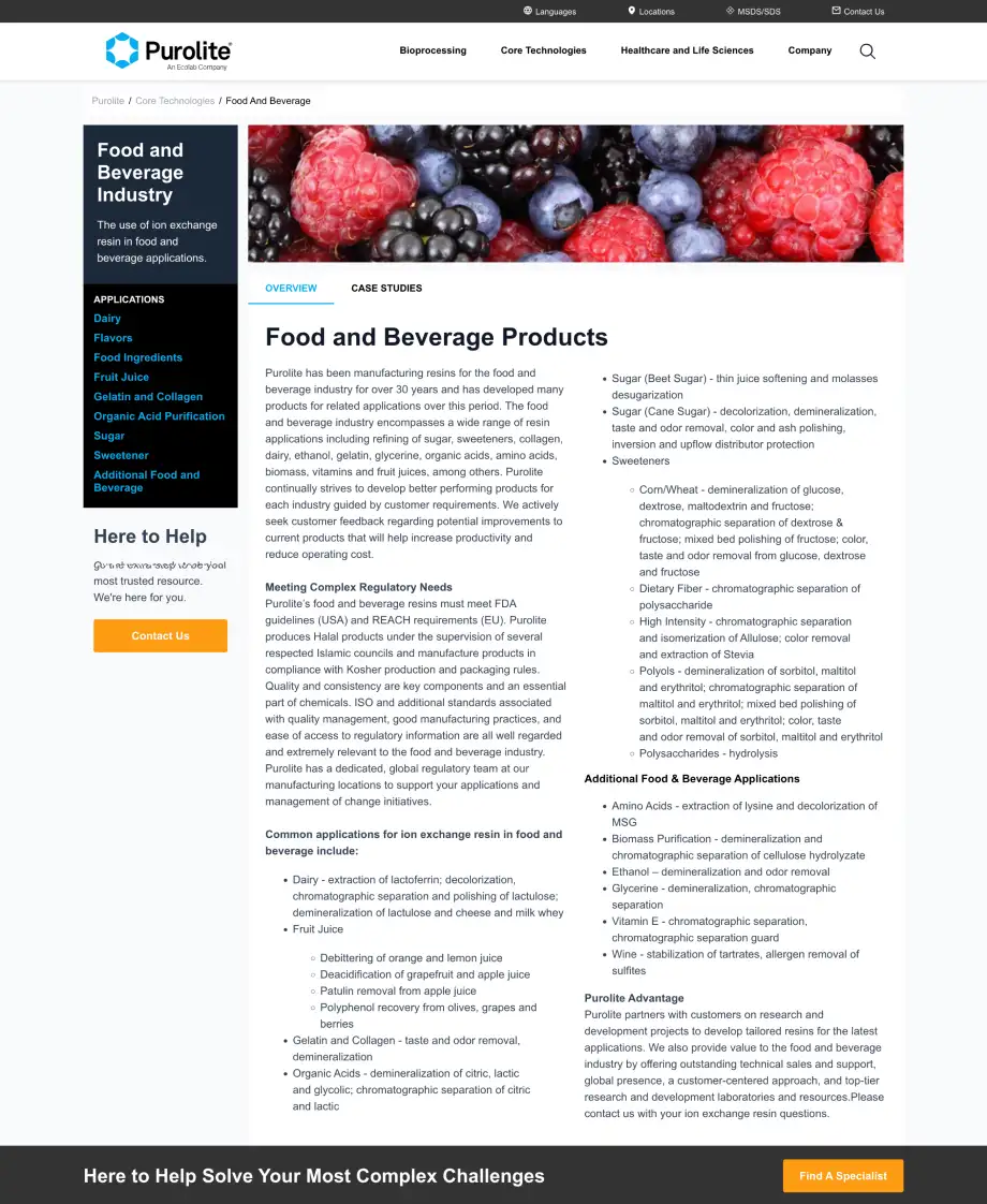 Food & beverage category page
