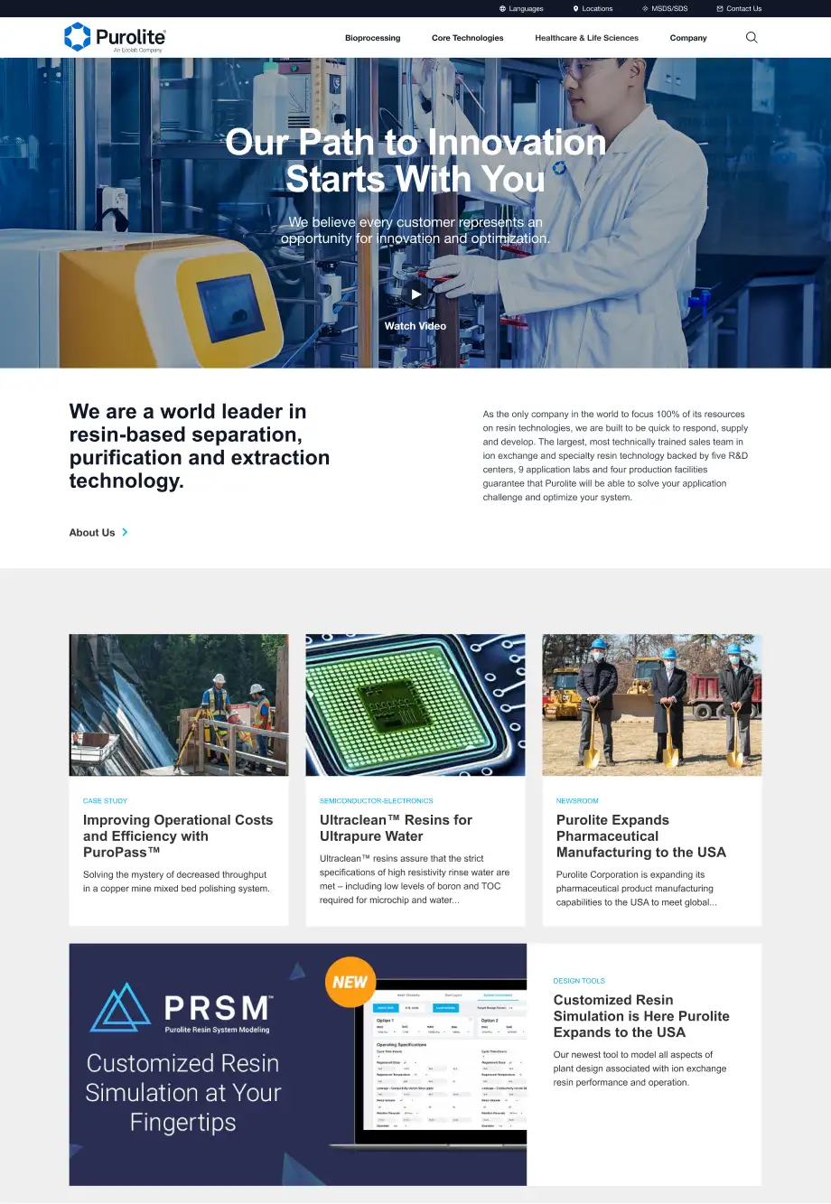 Picture of the Purolite.com Bioprocessing gated content page